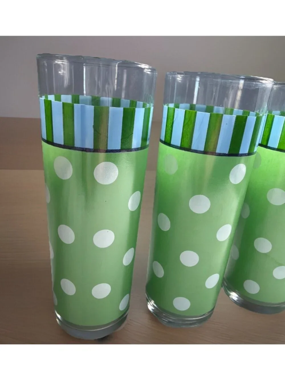 6 Gail Pittman Provence Tom Collins Highball Ice Tea Glasses Green Polka Dot MCM